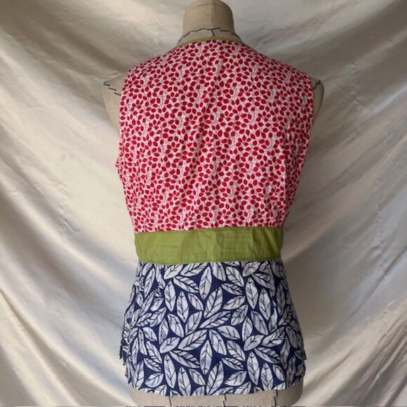 Boden - 100% Cotton Faux Wrap Side Zip Floral Sleeveless Top Sz 12 - Picture 6 of 7